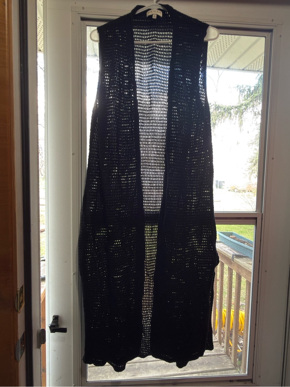 Skies Are Blue Open Crochet Vest in Black